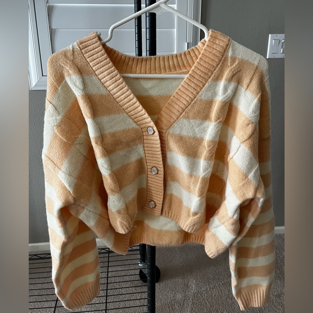 Coral and White Cardigan SHEIN